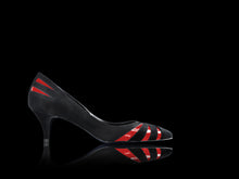 Load image into Gallery viewer, Nancy black suede with red arrows