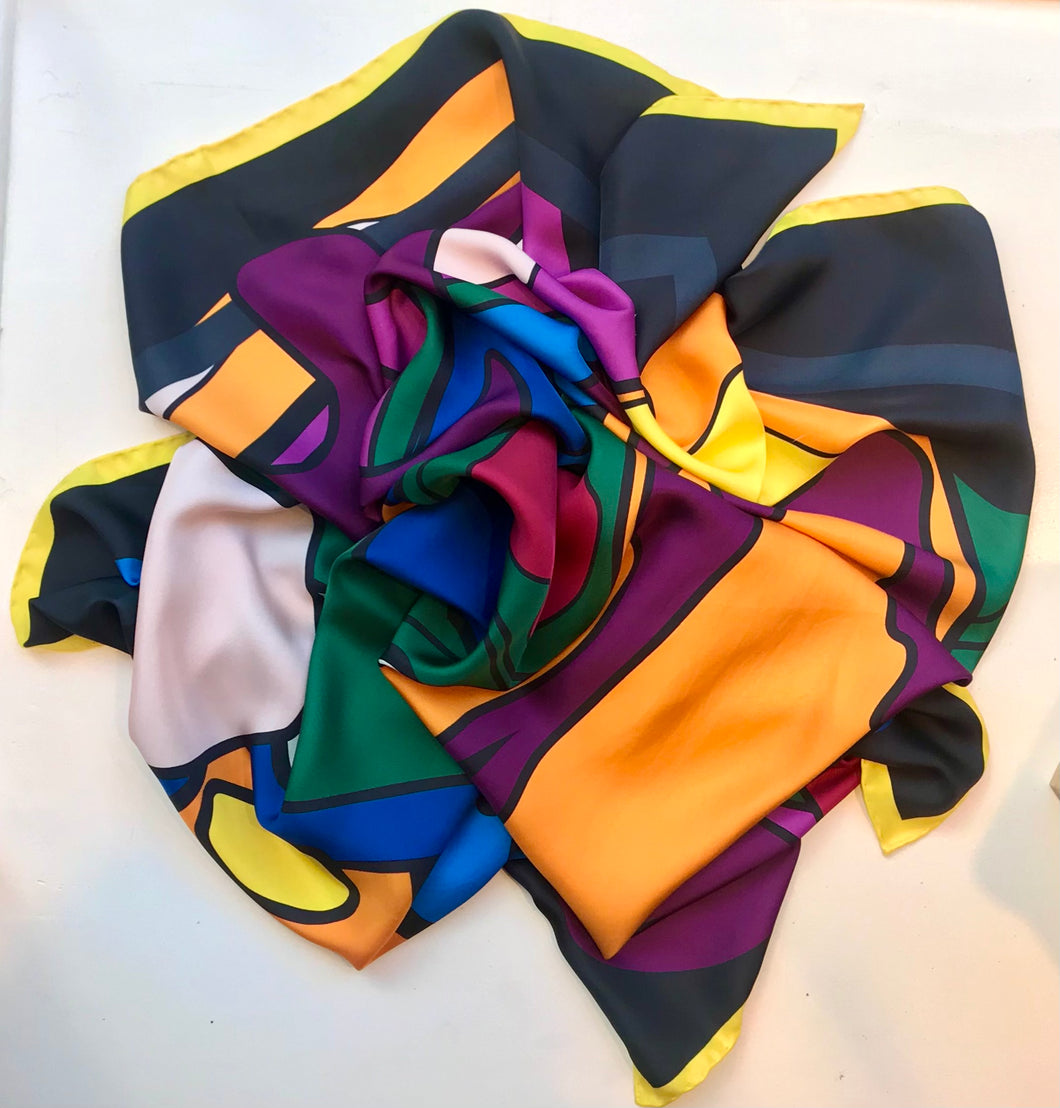 Silk twill scarf deconstructed butterfly