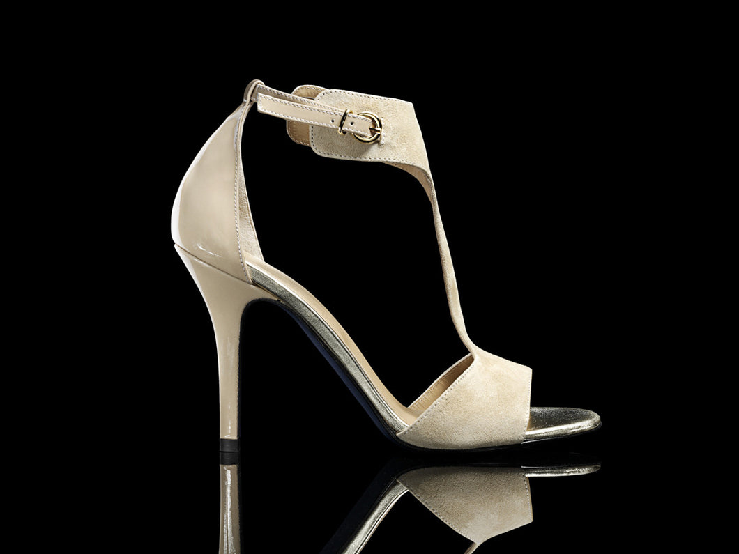 Elise neutral patent and suede